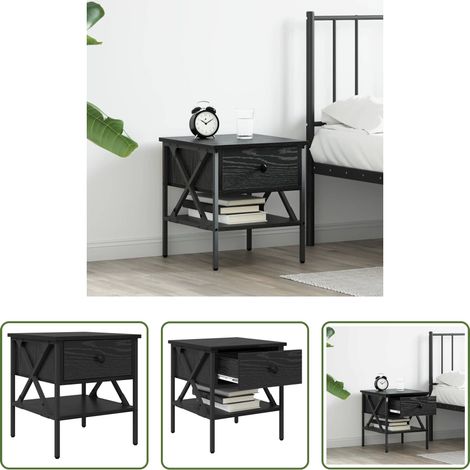 vidaXL Étagère -  Table de chevet avec tiroir Chêne noir 40 x 42 x 45 cm (1/5)