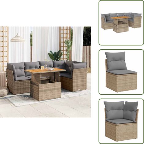 6-tlg. Garten-Sofagarnitur mit Kissen Beige Poly Rattan - Garten Sofagarnitur - Garten Sofagarnituren - Outdoor Sofagarnitur - Sofagarnitur Terrasse (1/5)