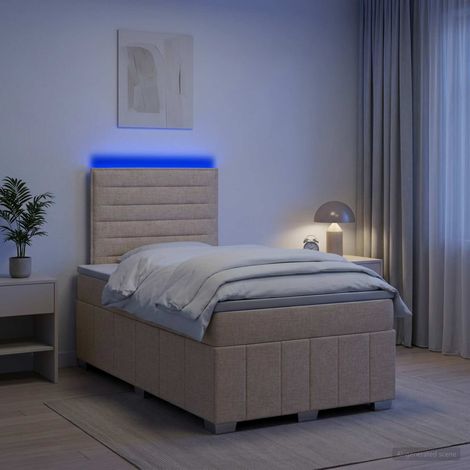 vidaXL Lit boxspring LED avec matelas Crème 120 x 200 cm Tissu (1/5)