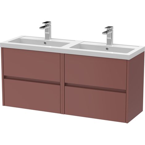 Chartley Contemporary Wall Hung 4 Drawer Vanity Basin Unit with Polymarble Basin, 1200mm, Smoked Red (1/4)