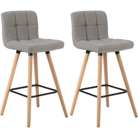 WOLTU Barhocker 2er Set Barstuhl Bistrohocker Tresenhocker mit Lehne und Fußstütze Design Stuhl Massivholz Leinen hellgrau (1/5)