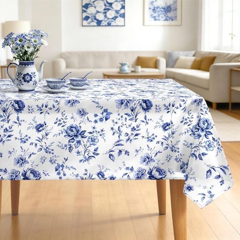 Tischdecke Rechteckig 140x180 cm Blau Blumen Motiv Waschbar Polyester
