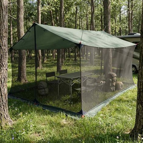 Tarp de Camping avec Murs en Maille Polyester Vert Armée 340 x 260 x 220 cm - PANGIVO (1/5)