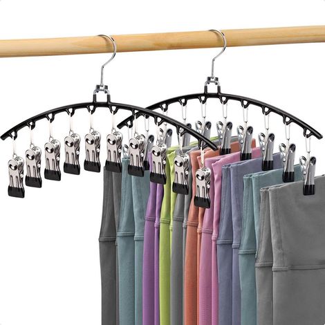 Percha para ropa - Percha para pantalones - Solución de almacenamiento vertical con gancho giratorio de 360° y clips antideslizantes - 2 piezas - Para armarios estrechos - Color negro (1/5)