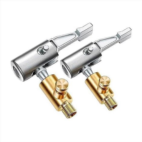 2Pcs Embout Gonflage Pneu à Verrouillage Métal, Valve d'Air avec Poignée de Verrou, Adaptateur de Gonfleur de Pneu (1/5)