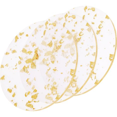 Ensemble de trois sous-verres hexagonaux modernes en acrylique transparent avec détails dorés, pour le café, décoration. (1/5)