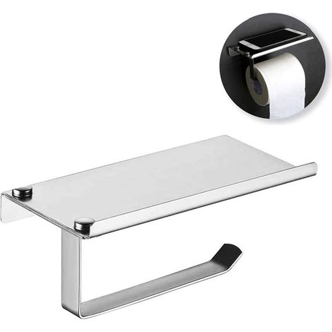 Porte-papier toilette mural en acier inoxydable avec étagère pour téléphone (1/5)