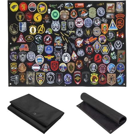 Parche militar, parche para rascar, tablero para rascar parches, panel para rascar con ojales, tablero plegable para rascar parches (negro, L) (1/5)