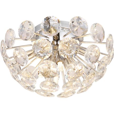 Deckenlampe Deckenleuchte Wohnzimmer Glas Kristalle 10 flammig rund, Metall, 10x G9 Fassungen, DxH 39x22 cm