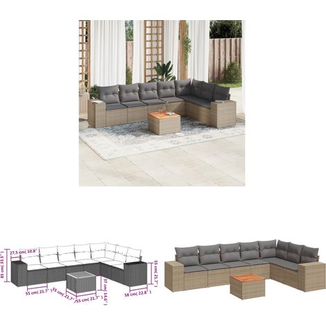 vidaXL Salon de jardin avec coussins 8 pcs beige résine tressée (1/3)