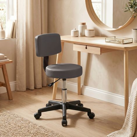 Tabouret massage a roulettes reglable en hauteur pivotant avec dossier ergonomique gris (1/5)