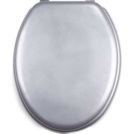 MSV – Abattant WC MDF argent – Charnières inox – Résistant à l'humidité – Taille universelle 43/45x37x5,6cm – Surface hygiénique facile à nettoyer
