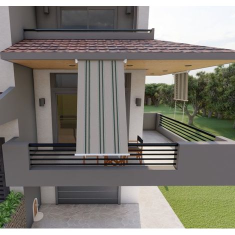Tenda da sole a caduta con bracci per balcone terrazzo finestra 150cm Grigio Verde Golisa