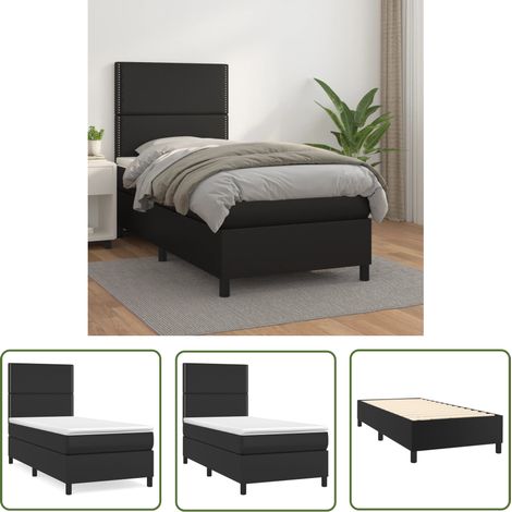 The Living Store Sommier à lattes de lit avec matelas Noir 90x190 cm Similicuir - Lit Double - Lit Plateforme - Lit Moderne - Lit Design - Literie (1/5)