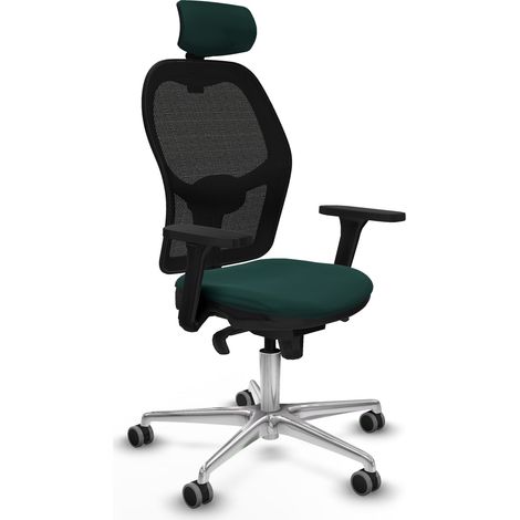 Jorquera sincro malla negra similpiel verde botella brazos 3D base aluminio cabecero 2D ruedas 65mm engomada (1/5)