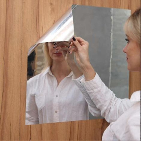 Miroir Adhésif Autocollant pour Chambre, Salle de Bain Déco, Panneau Mural Flexible Sans Verre, Stickers Miroir pour Mur (1/2)