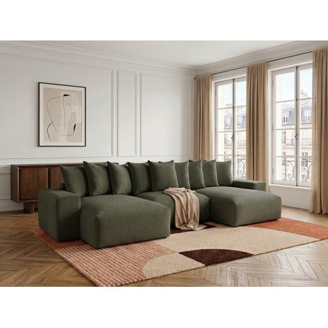 BOBOCHIC - Canapé panoramique fixe VOLTAIRE tissu chiné   Vert (1/5)
