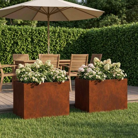 Cache-pot de jardin 2 pc Rouillé 40 x 30 x 30 cm Acier patiné (1/5)