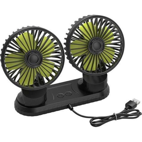 Ventilateur de voiture USB double tête - Alimentation 5V - Rotation 360 degrés - 3 niveaux de vitesse silencieux - Câble 140cm (1/5)