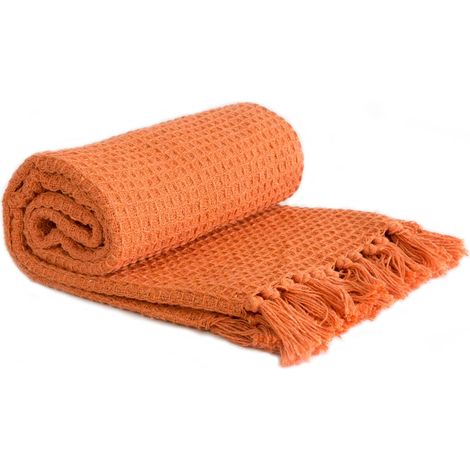 Emma Barclay Honeycomb, copriletto per poltrona e divano in cotone riciclato, tinta unita, a nido d'ape, colore arancione bruciato, 50 x 60 (127 x 152 cm) (1/4)