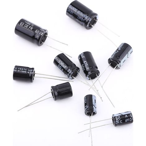 Une sélection de 125 condensateurs électrolytiques avec des capacités de condensateur allant de 1 µF à 2200 µF (25 valeurs) (1/5)