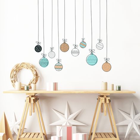 Sticker Noël guirlande boules de noël - Autocollants stickers adhésifs noël - décoration fêtes - 20x35cm (1/5)