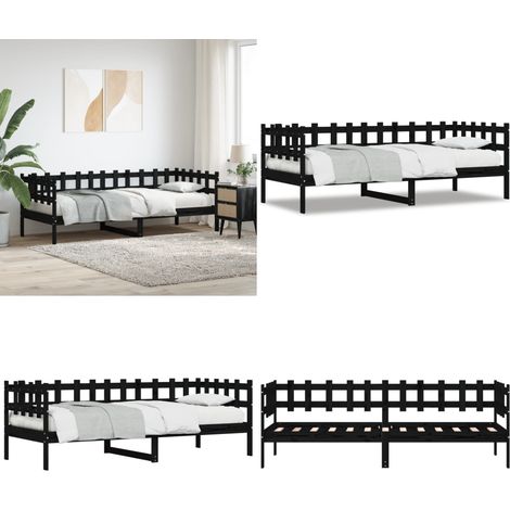 Lit de jour sans matelas noir 90x190 cm bois de pin massif - Lit De Jour - Canapé-lit - Lit Invité - Lit Pliable - Meuble Multifonction - Home & Living