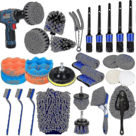 Kit de 30 brosses de nettoyage auto, kit de brosses de nettoyage auto, kit de brosses pour perceuse de nettoyage auto, kit de tampons de polissage en éponge, kit d'outils de nettoyage auto, accessoire (1/5)