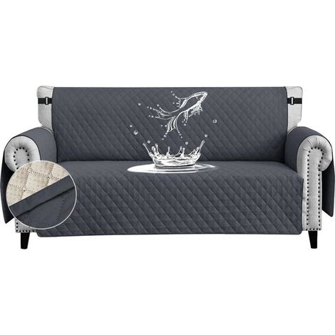Housses de Canapé 3 Places 170cm Impermeable avec Accoudoirs,Réversible Protégé Canapes,Antidérapante,Avec Poches,Gris (1/4)