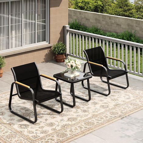3-teiliges Gartenlounge Set für 2 Personen – Moderne Outdoor Sofagruppe mit 2 bequemen Sesseln und Tisch – Wetterfestes, leicht zu reinigendes Textilgewebe,pflegeleichte Armlehnen – Ideal für Terrasse (1/5)
