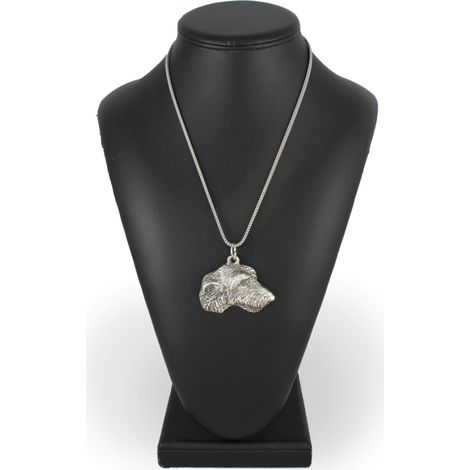 Collana con ciondolo a forma di cane, modello Irish Wolfhound, su catena d'argento, gioiello unico di Art-Dog. (1/5)