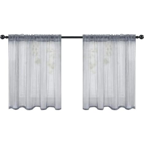 Tenda da bistrot in due pezzi, modello corto, tenda divisoria, tenda trasparente, 76x60 cm - grigio (1/5)