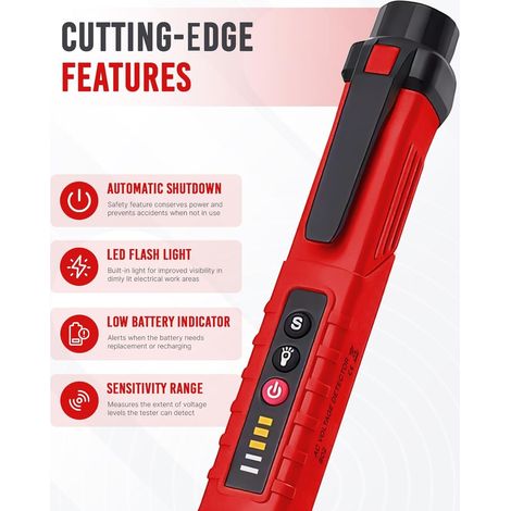 Tester di tensione, rilevatore di tensione NCV con sensibilità regolabile 90 V-1000 V, rilevatore elettrico senza contatto con lampada a LED, tester per cavi elettrici, rilevamento filo fase/neutro (1/4)
