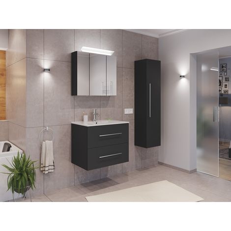 Badmöbel Set Firenze 70 3tlg. Spiegelschrank und Hochschrank grafit