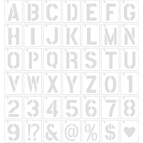 Ensemble de 42 pochoirs de lettres, symboles et chiffres polyvalents, pochoirs pour loisirs créatifs, modèles d'alphabet réutilisables, projets artistiques à faire soi-même (1/5)