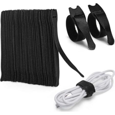 Lot de 120 Serre Câble Réutilisables en Nylon, [150 MM x 12 MM] Attaches de Câble Réglables avec Crochet et Boucle, Gestion des Câbles pour Bureau, Maison, Jardin et autres - Noir (1/4)