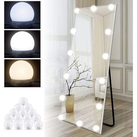 Reno – Lámpara de espejo LED estilo Hollywood con 14 bombillas – Regulable, 3 colores, 10 niveles de brillo – Fácil instalación con cable USB (1/5)