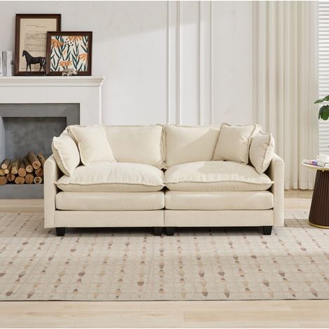 Divano componibile 198x75x84 cm in tessuto ciniglia beige, confortevole, FloraGrace (1/5)