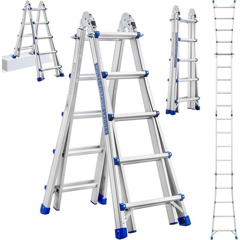 Escalera Telescópica de Aluminio 5,1 m, Escalera Articulada 3 en 1 Plegable Telescópica Multifunción Aluminio 5 x 5 peldaños