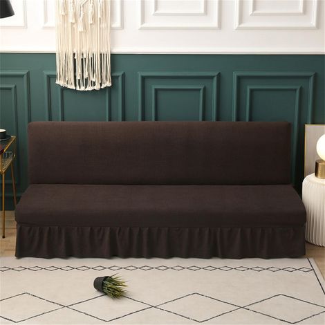 Funda de jacquard con faldón de color liso, sin reposabrazos, 1-3 plazas, color café, 190-225 cm (1/5)