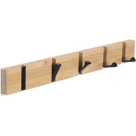 Porte-manteau mural en bois avec 5 crochets – Design naturel pour entrée ou chambre (1/5)