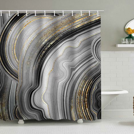 Duschvorhang mit Marmormuster (180 x 200 cm), bedruckter, wasserdichter Stoffduschvorhang, Duschvorhang aus Polyester mit geometrischem Muster, inklusive 12 Haken.