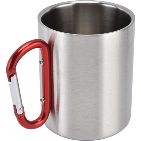 Tasse à café isotherme en acier inoxydable 360ml, double paroi, poignée confortable rouge, surface brillante et durable (1/5)