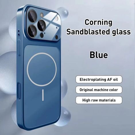 (iPhone 13 Pro, bleu) Coque en verre dépoli nano pour iPhone compatible avec la recharge sans fil MagSafe (1/3)