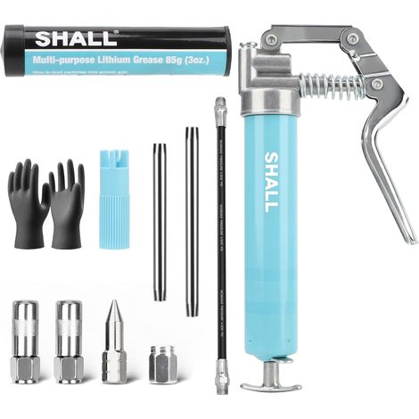 Mini Grease Gun, with 2 4 Jaw Couplers, Sharp Nozzle, Extension Adapter, 3 oz Grease Cartridge, Reinforced PVC Glove and Zerk Fitting Cleaner (1/5)