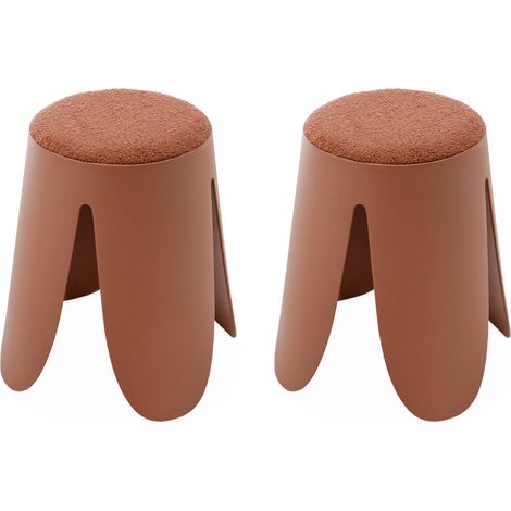 Set de 2 tabourets empilables terracotta. bouclette texturée. NIKI. Ø30 / 44 x H46cm