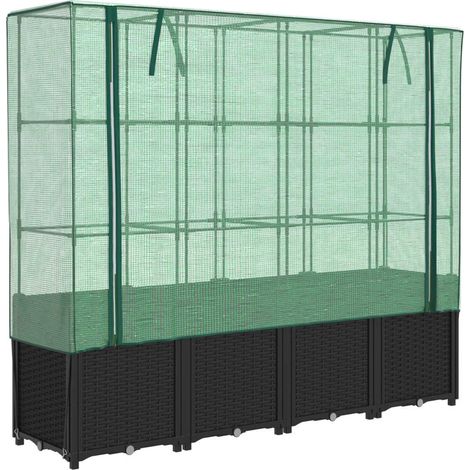 Fioriera rialzata per aiuola fioriera per terrazza giardino rialzato con copertura effetto rattan 160 x 40 x 153 cm nero 020038765