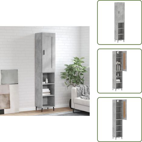 Buffet haut Gris béton 34,5x34x180 cm Bois d'ingénierie - Buffet Design Moderne - Meuble Rangement Gris - Armoire Élégante - Commode Avec Portes - Étagères Ouvertes (1/5)