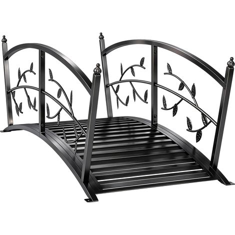 Pont de jardin, construction métallique, garde-corps de sécurité, noir (1/5)