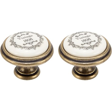 2x bouton de tiroir finition laiton porcelaine céramique 35 mm meuble vintage antique style porte poignée commode armoire maison avec vis (1/3)
